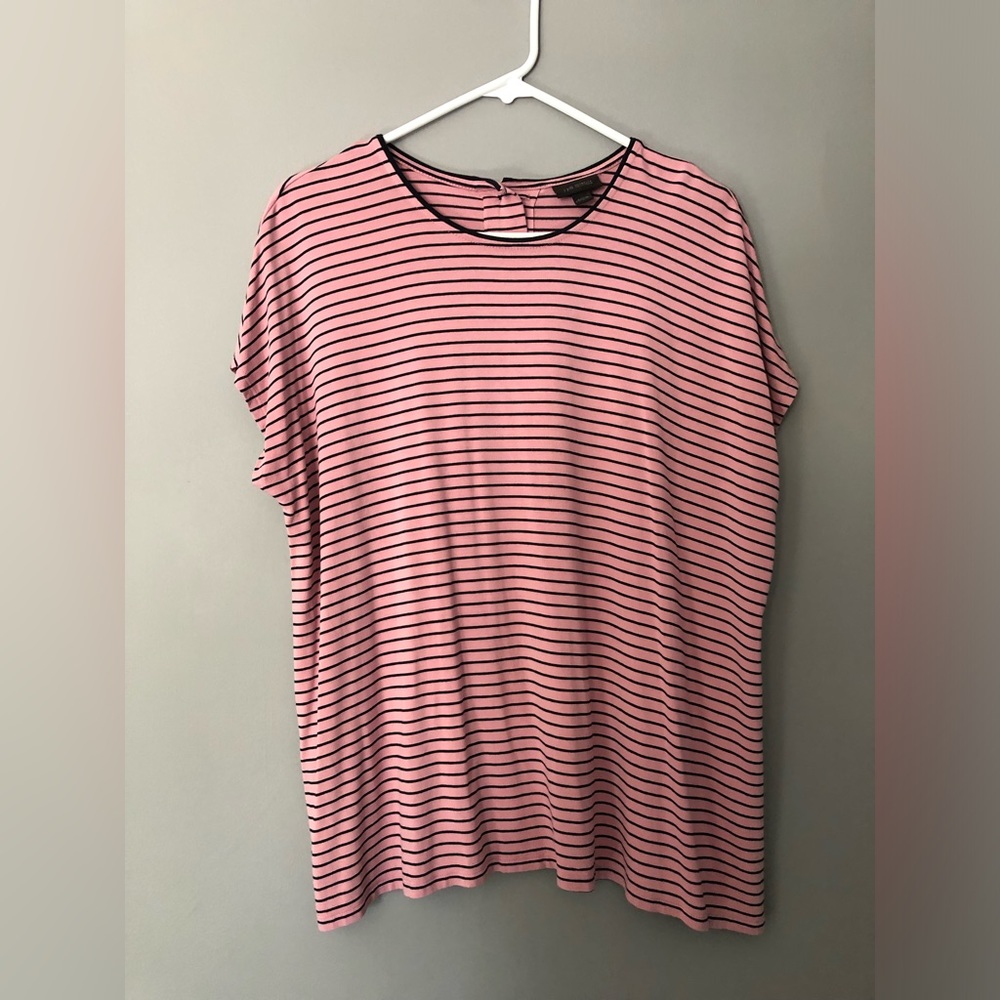J. Jill Wearever Collection Large Short Sleeve Pink Black Stripes Shirt. *